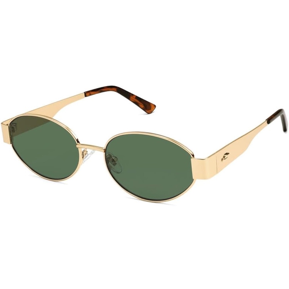 Retro Oval Sunglasses Shiny Gold/Green Lens